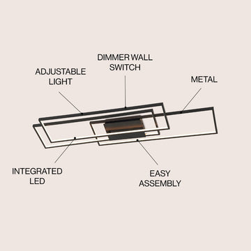 Palco 39" Contemporary Minimalist Metal Adjustable Dimmable Geometric Integrated LED Flush Mount - JONATHAN Y